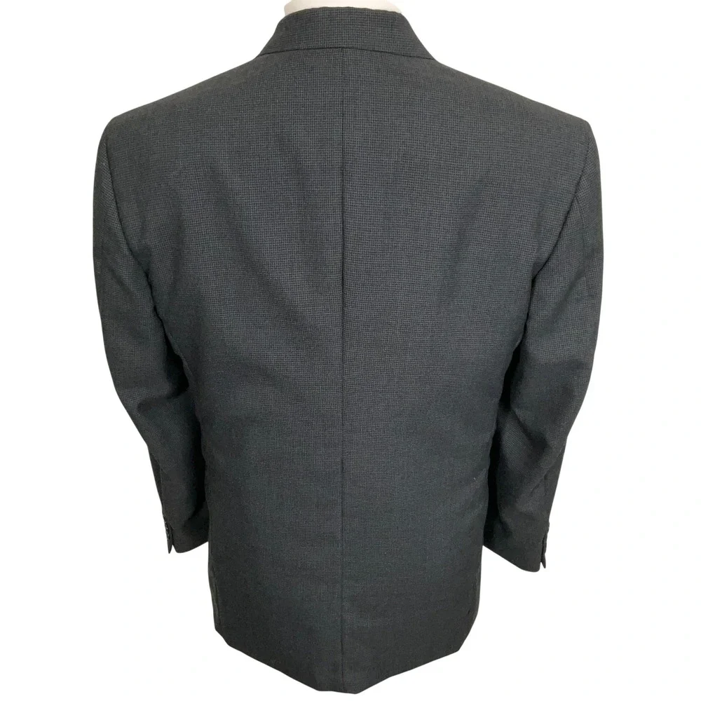 J. Riggins Suit Mens 38R Gray Bue Double Breasted  Tailored Corporate Wool VTG
